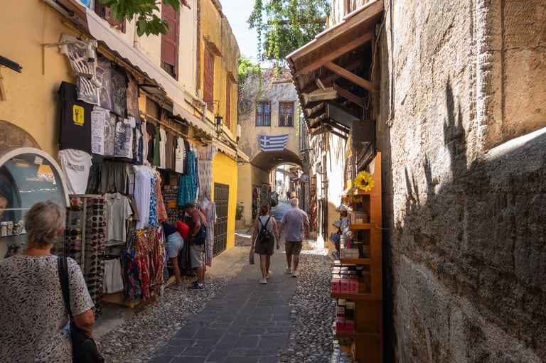 Traditional Greek street with old buildings