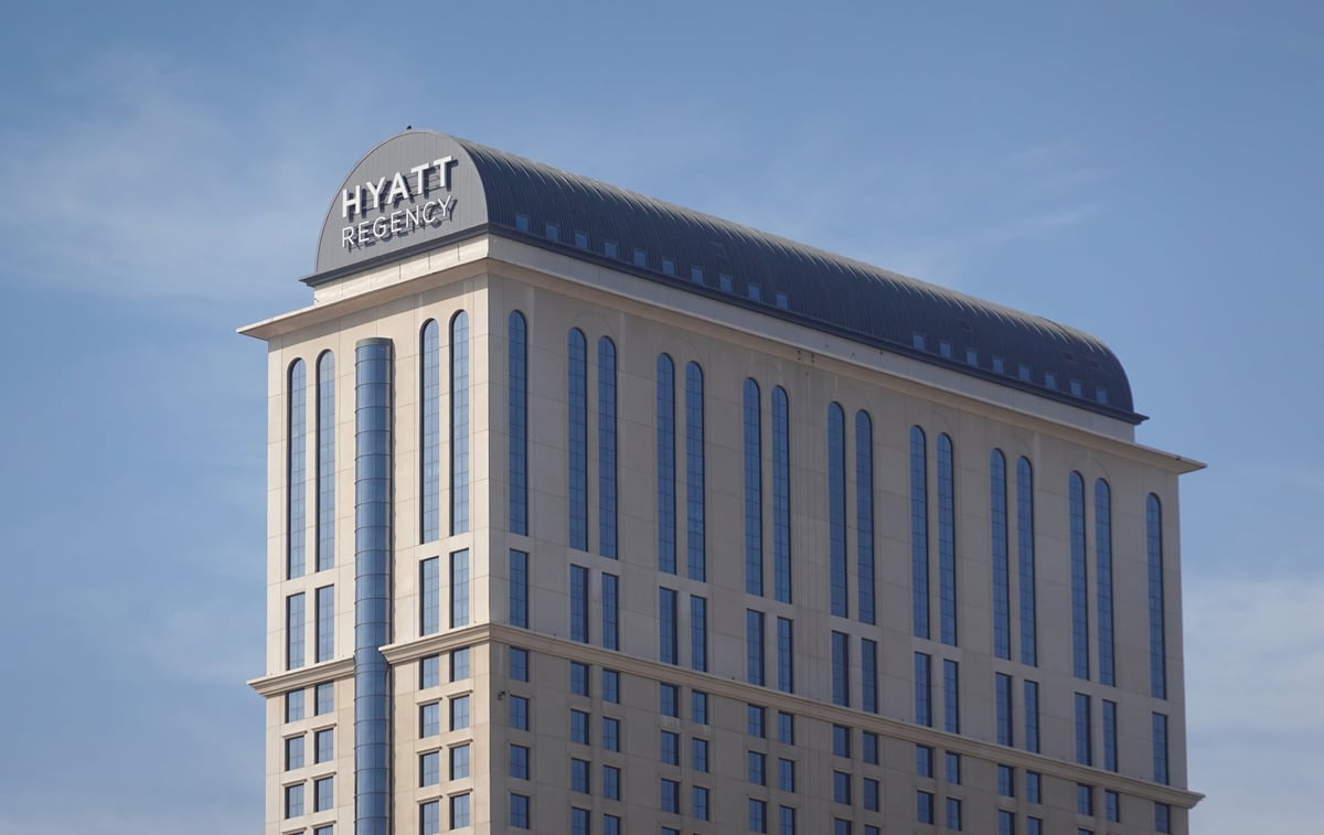 Luxury city hotel with modern architecture and elegant entrance